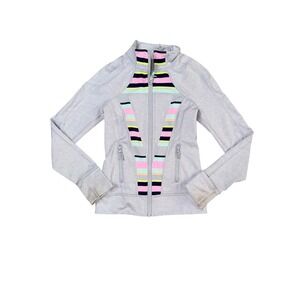 Ivivva Full Zip Jacket Girls 7 Gray Good Striped Thumbhole‎ Athletic Yoga